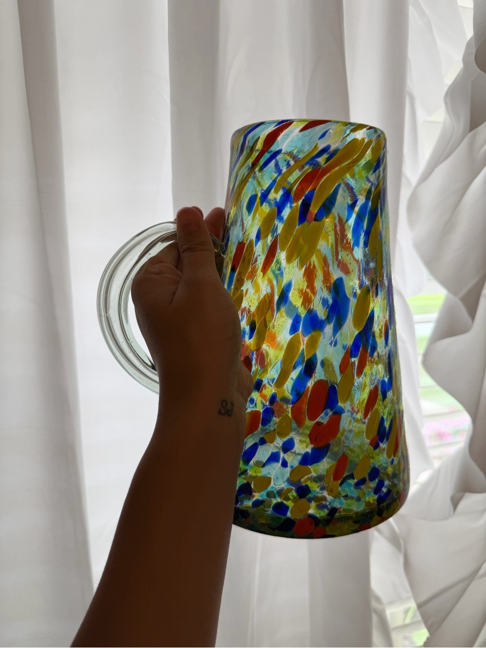Amici Home Handmade Mexican Confetti Glass Pitcher & 4 Tumblers Set